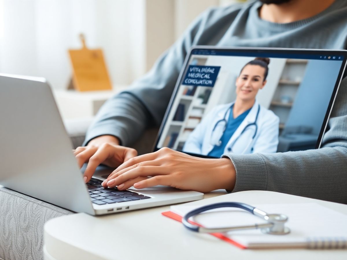 Persoană consultând un medic online acasă.
