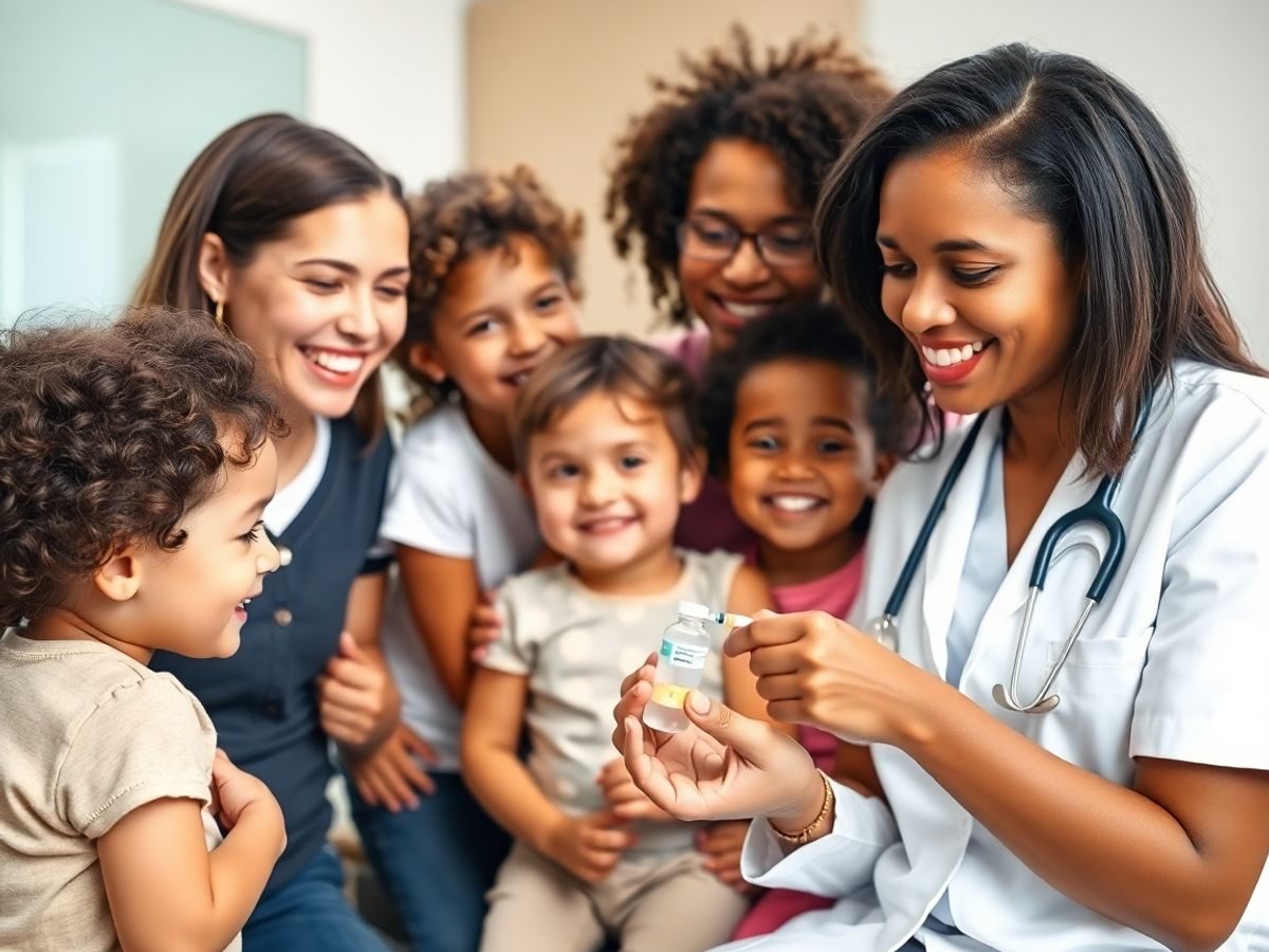 Familie cu copii, medic, vaccin, seringă, cabinet medical