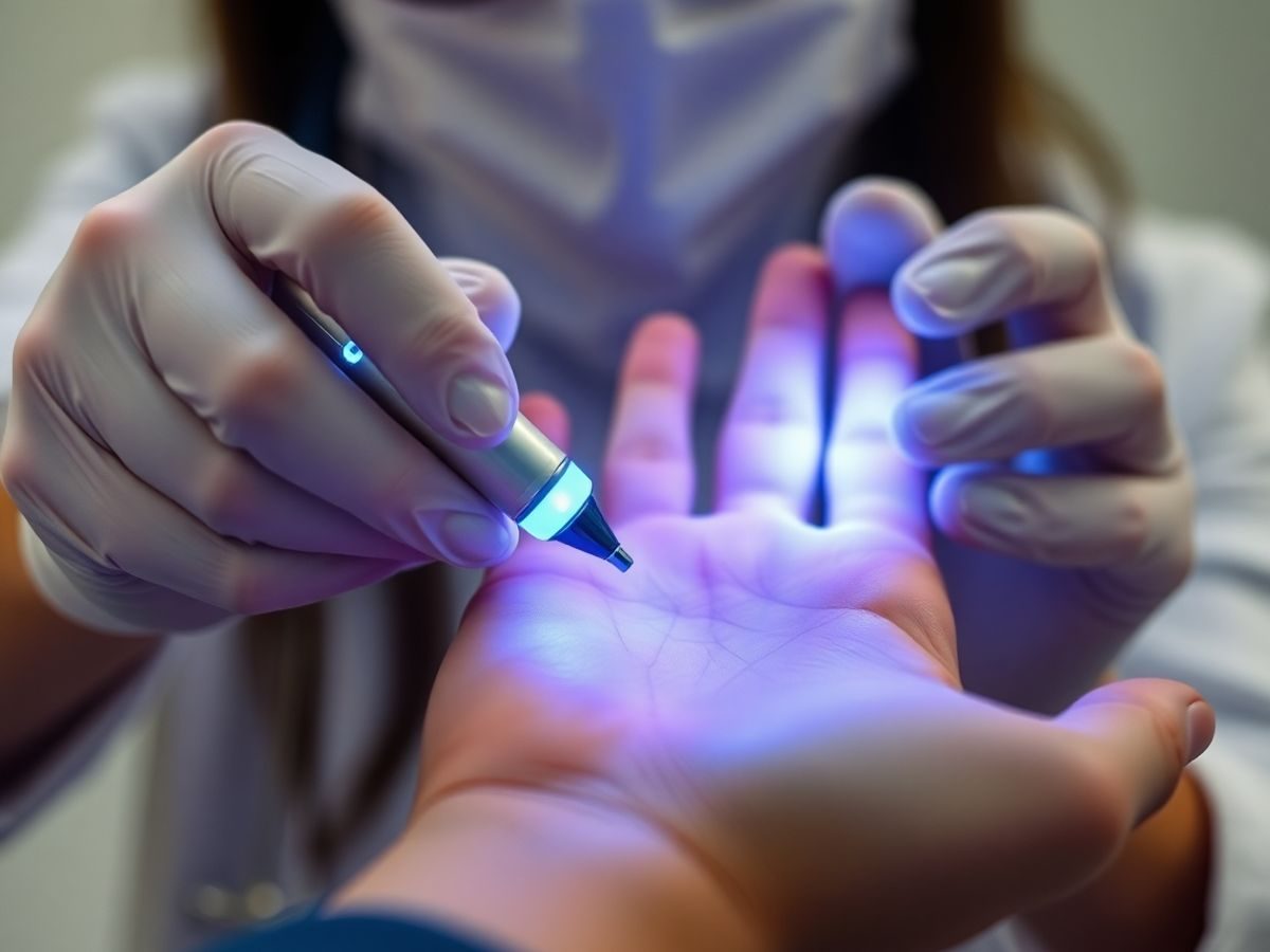 Doctor examinează pacient cu instrumente medicale moderne.