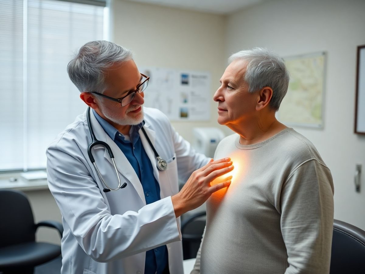 Cardiolog examinând pacienta în cabinetul medical.