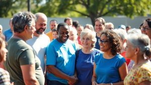 Oamenii participă la o activitate comunitară legată de sănătate.